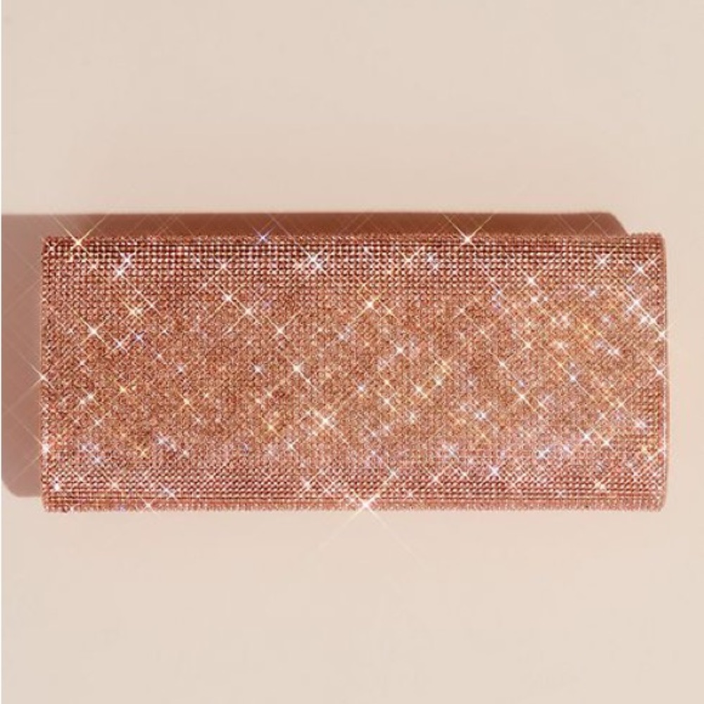 David’s Bridal Rose Gold Metallic Baguette Foldover Crossbody Clutch - Picture 2 of 8